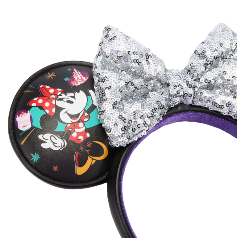 Mickey & Minnie Silver Sequin Bow Ear Headband