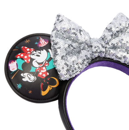 Mickey & Minnie Silver Sequin Bow Ear Headband