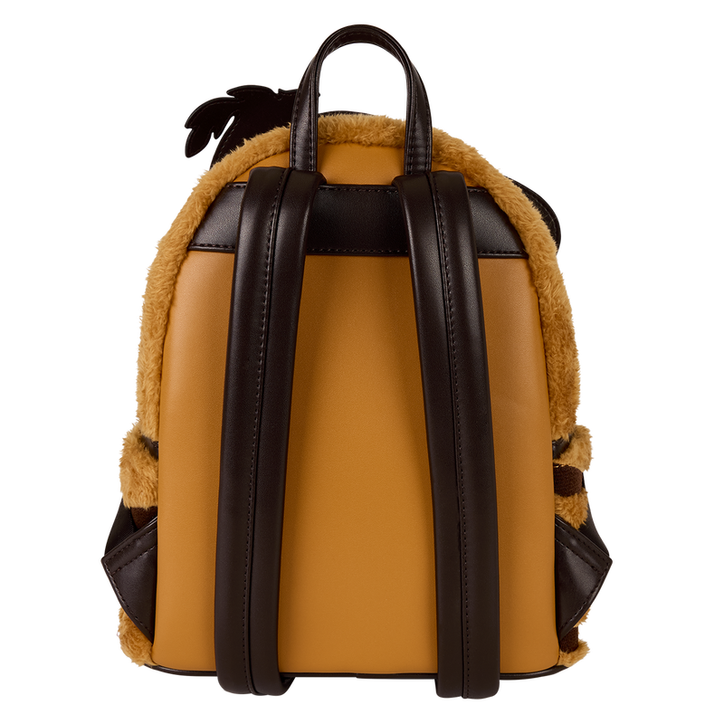 Backpack with brown leather and fur accents on a white background