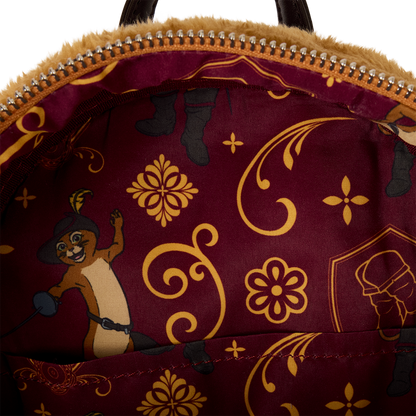 Close-up of a bag with Aladdin and the Magic Lamp design on a maroon background.