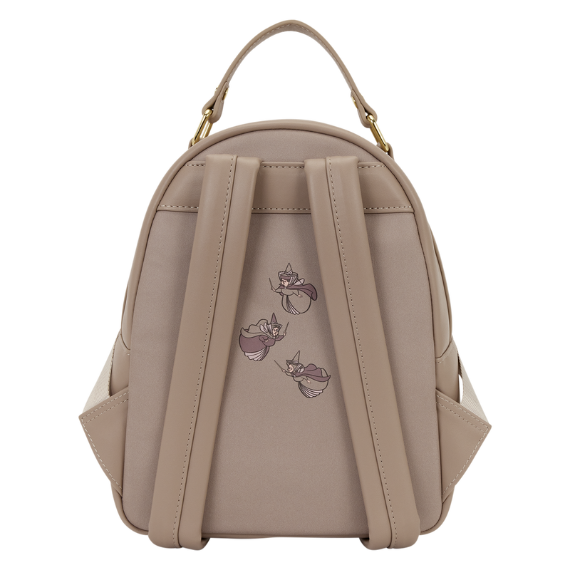 Beige backpack with floral design on a white background