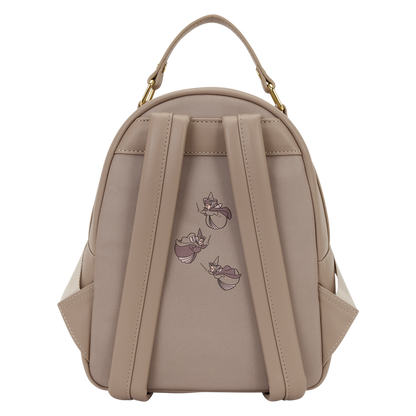 Beige backpack with floral design on a white background