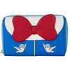 Blue wallet with a red bow and cartoon birds on a white background