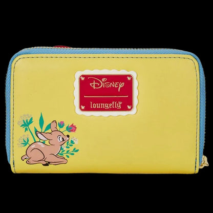 Yellow wallet with a cartoon character and Disney Loungefly logo on a white background