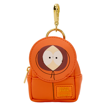 Orange backpack keychain with South Park character face on a white background
