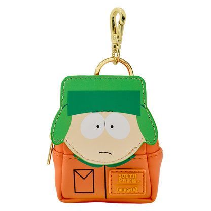South Park character keychain with green hair and orange outfit on a white background