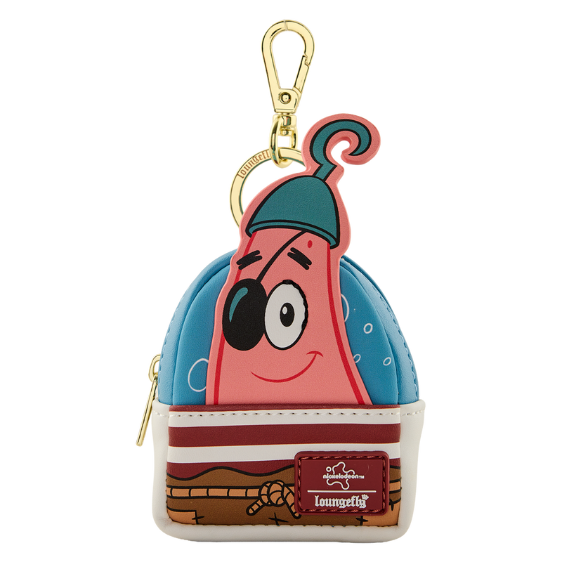 Cartoon character keychain pouch with a gold clasp on a white background