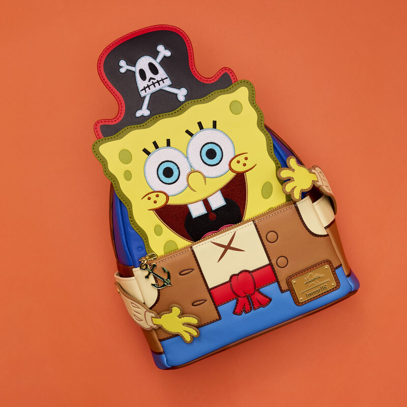 Pirate-themed pouch with a cartoon character on an orange background