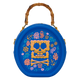 Blue round bag with a skull design and decorative elements on a white background