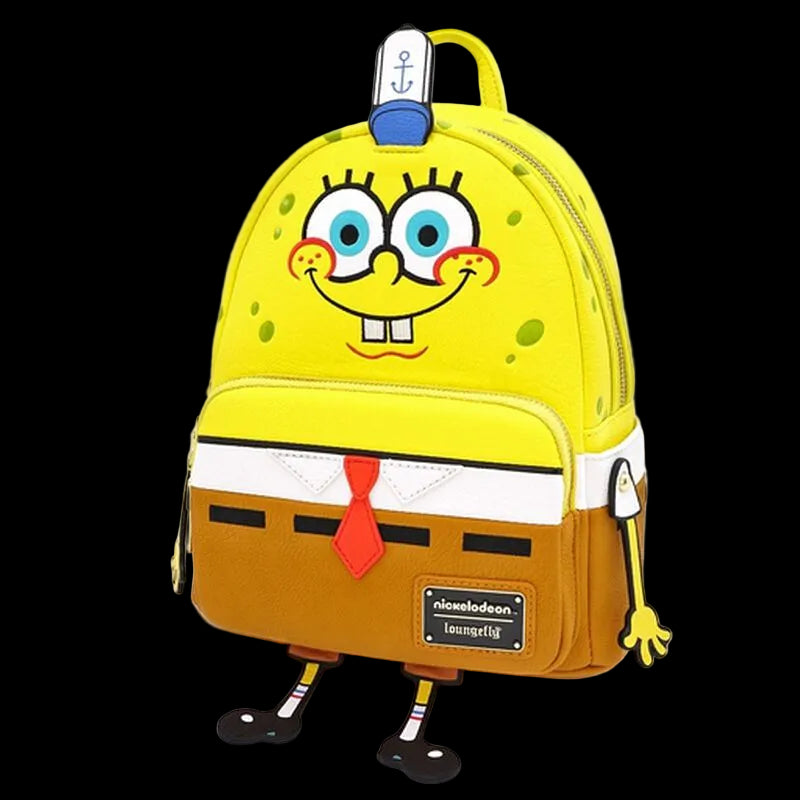 Backpack designed like a cartoon character with a visible brand logo on a white background
