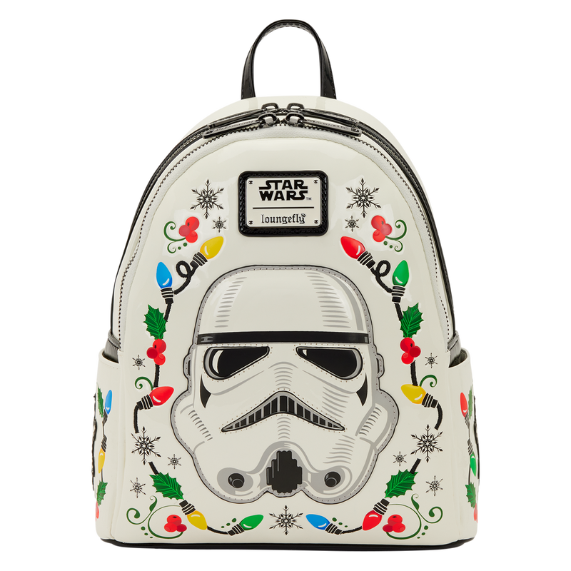 Backpack with Stormtrooper design and colorful decorations on a white background