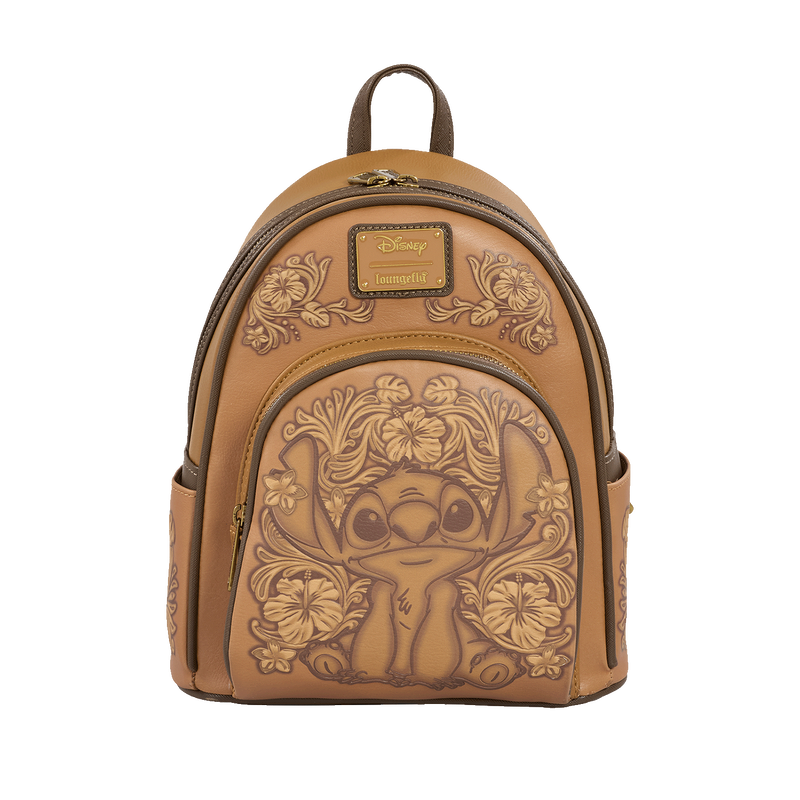Stitch Brown Debossed Mini Backpack