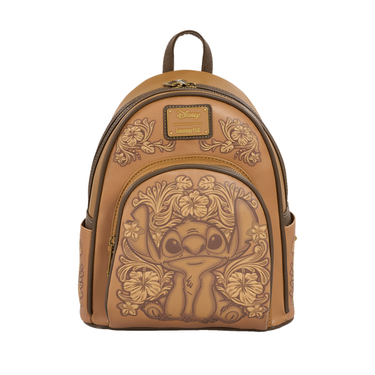 Stitch Brown Debossed Mini Backpack