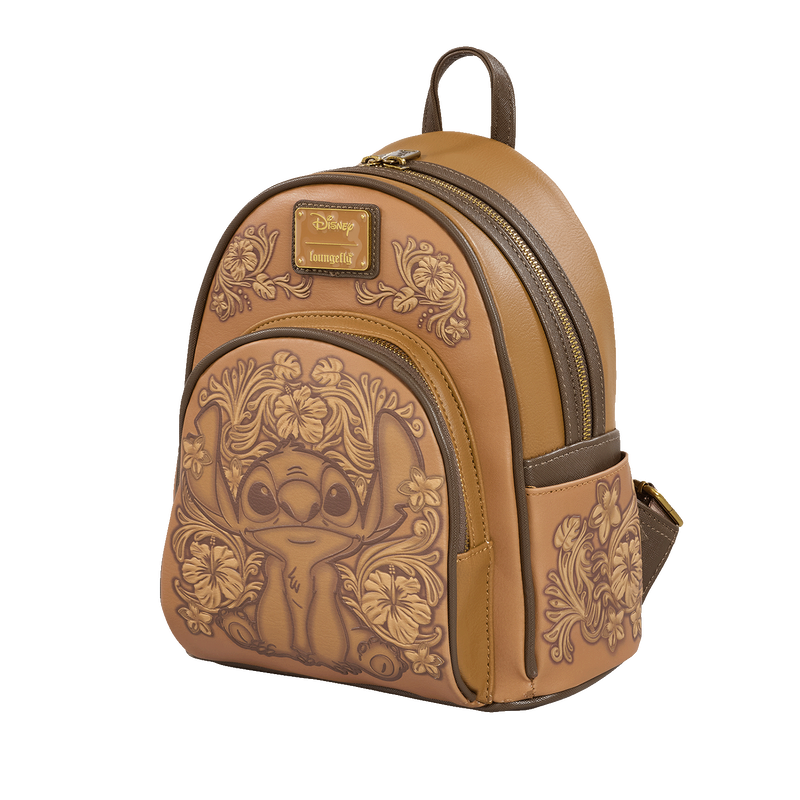 Stitch Brown Debossed Mini Backpack