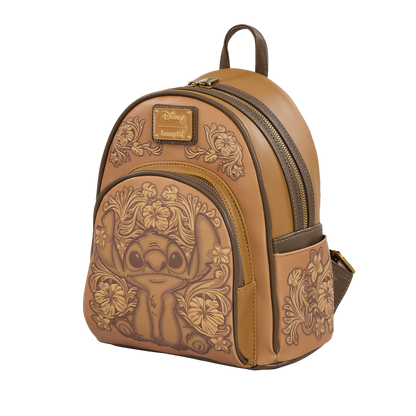 Stitch Brown Debossed Mini Backpack