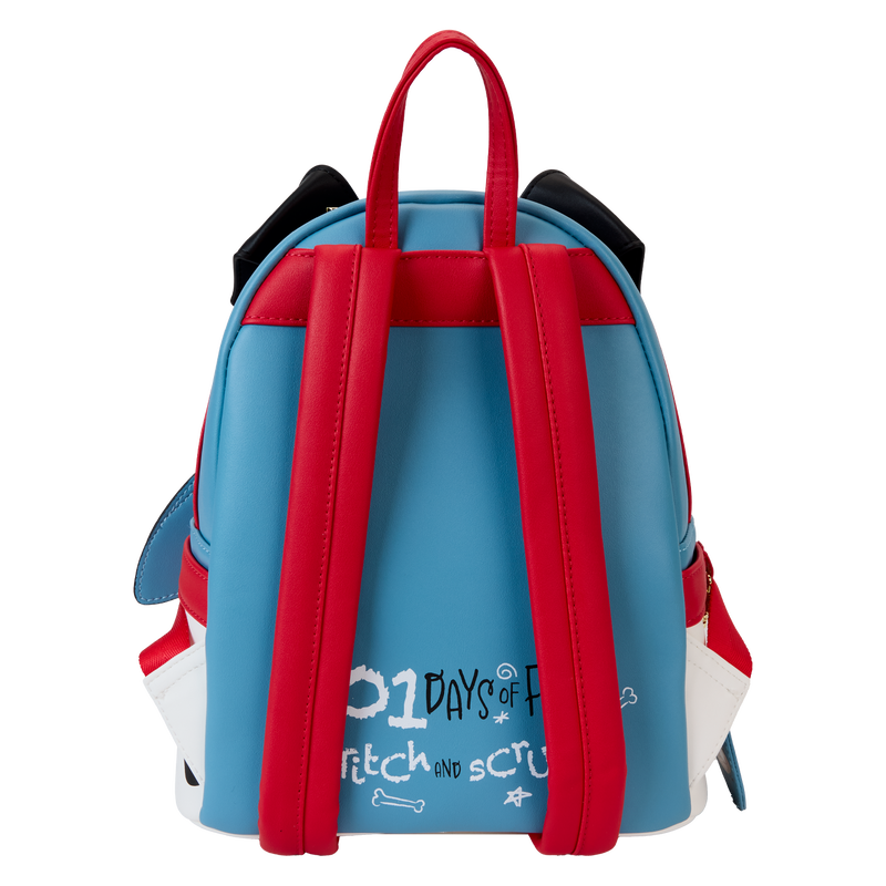 Backpack with red straps and blue body on a white background