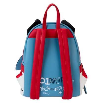 Backpack with red straps and blue body on a white background