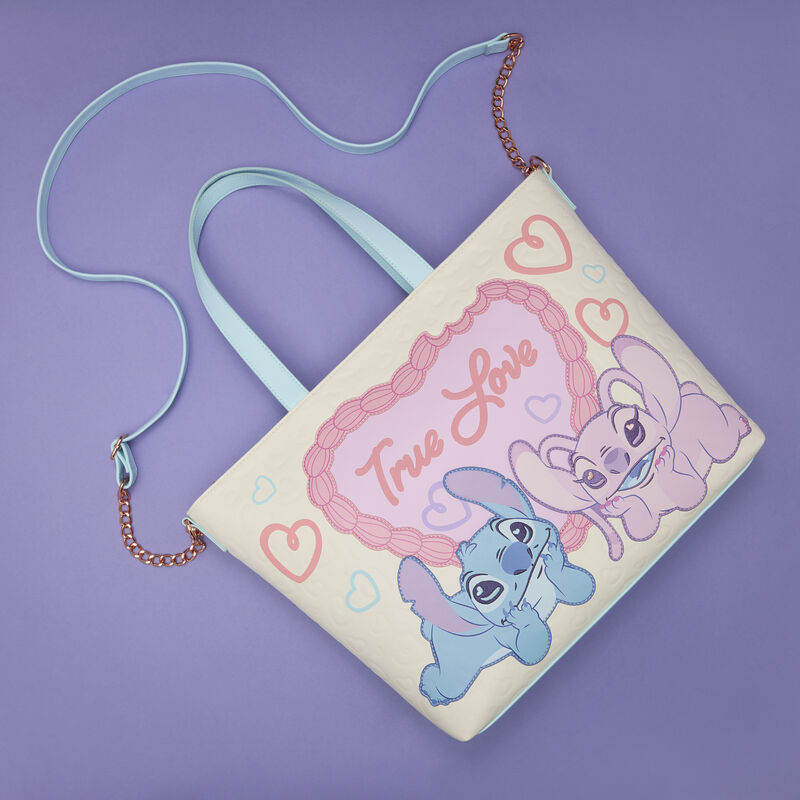 Pouch with cartoon characters and 'True Love' text on a purple background