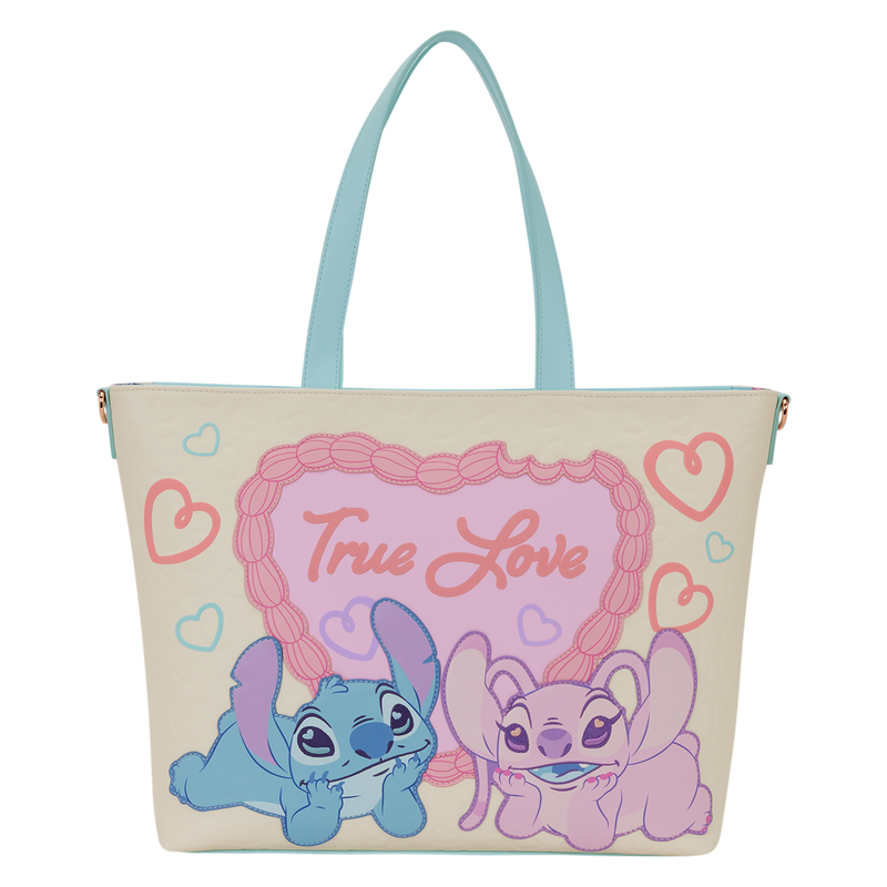 Tote bag with cartoon characters and 'True Love' text on a white background