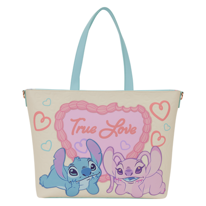 Tote bag with cartoon characters and 'True Love' text on a white background