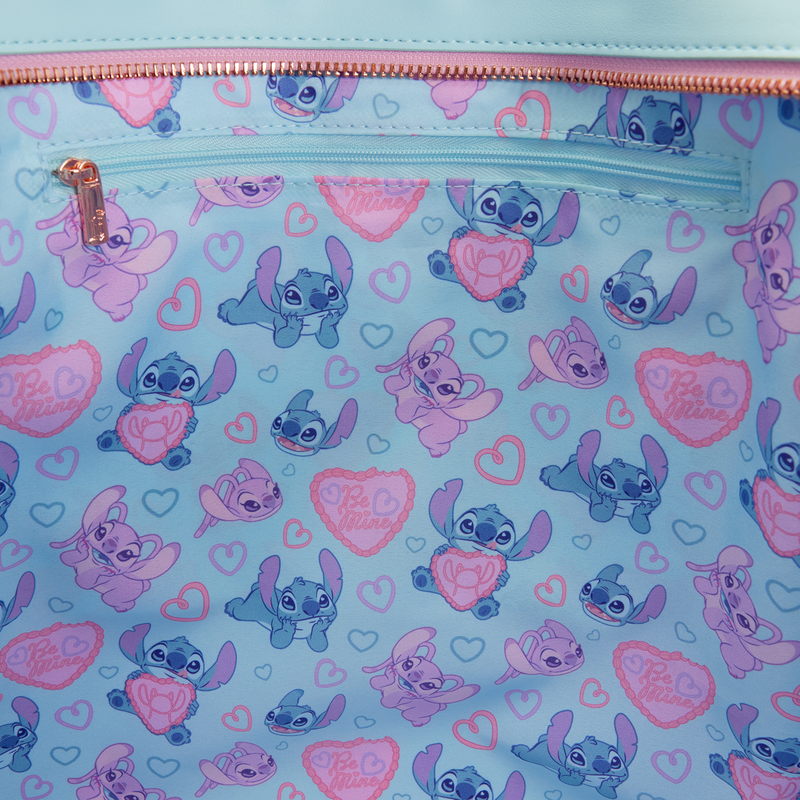 Pouch with cartoon character pattern on a light blue background