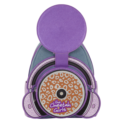 Purple and gray backpack with cheetah print design and 'The Cheetah Girls' logo on a white background
