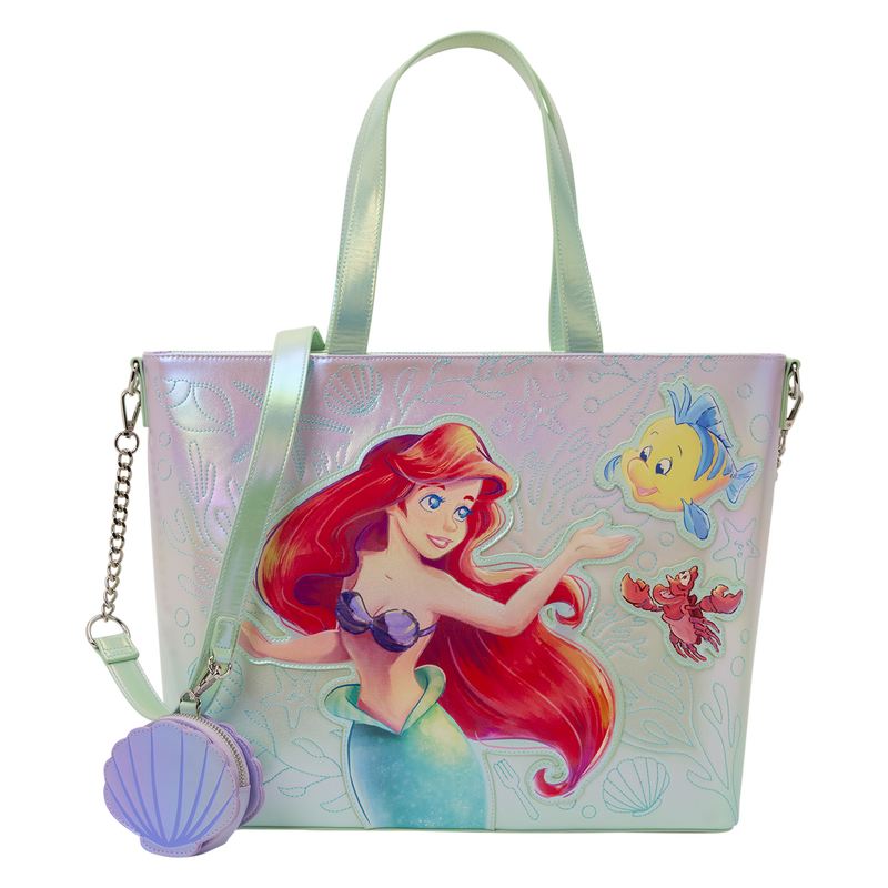 Loungefly Disney The Little Mermaid Ariel, Flounder & Sebastian Tote Bag with Coin Bag