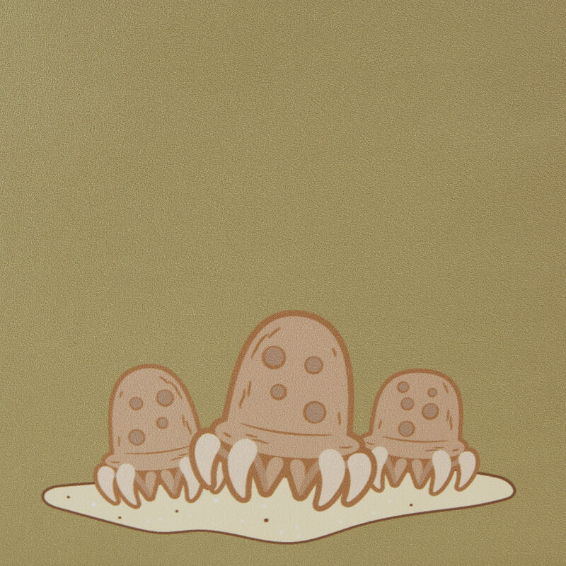 Illustration of three cartoonish brown creatures with white feet on a green background