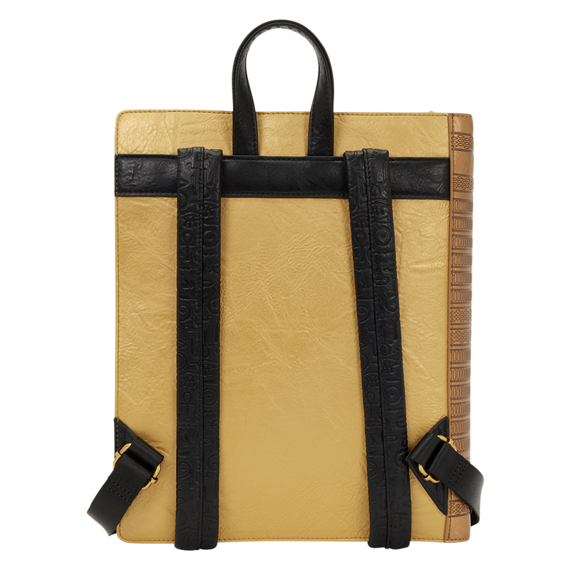 Beige backpack with black straps on a white background