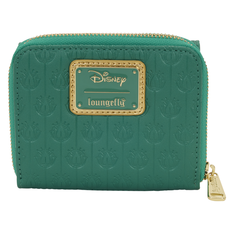 Green wallet with Disney and Loungefly branding on a white background