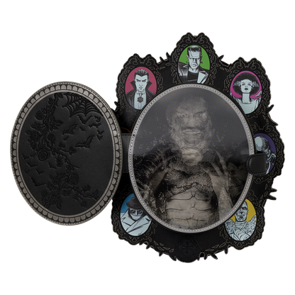 Decorative item with a central portrait and smaller portraits around on a white background