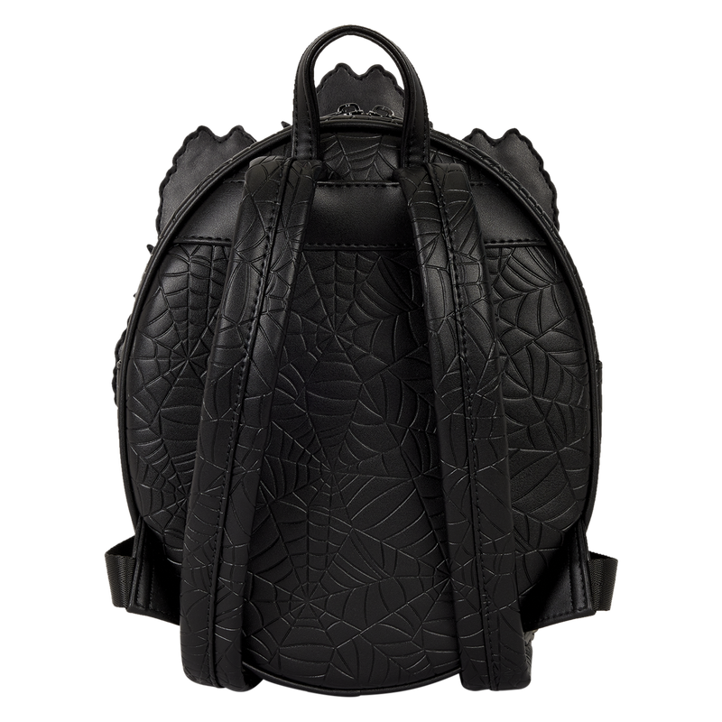 Black textured backpack on a white background