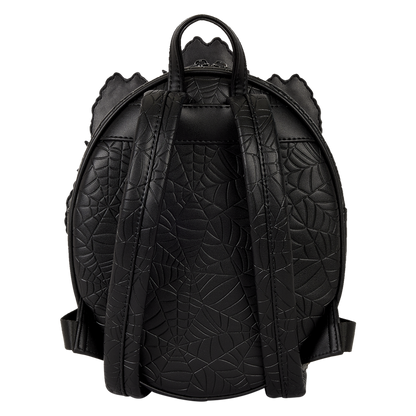 Black textured backpack on a white background