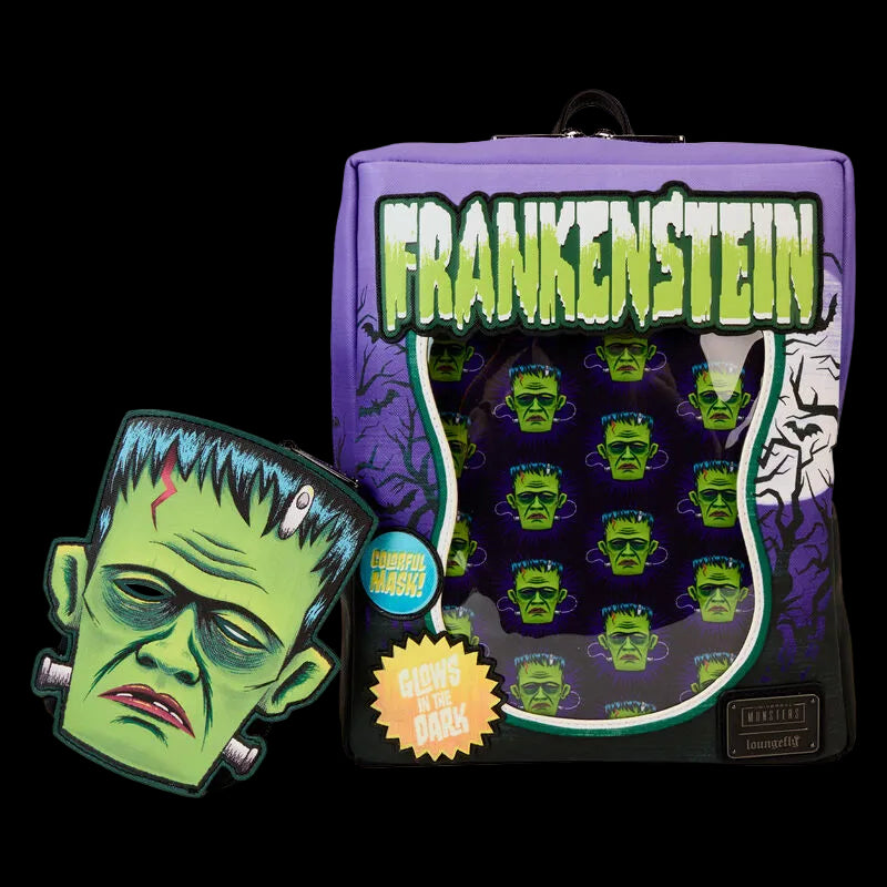 Backpack and wallet with Frankenstein design on a white background