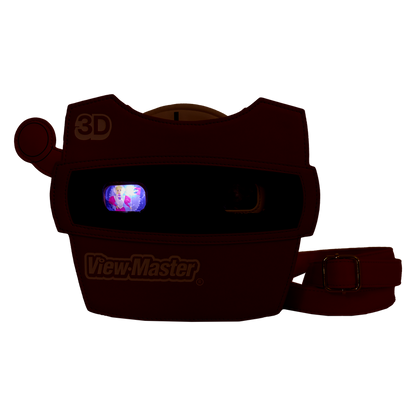 Vintage View-Master device with a strap on a white background