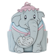Backpack designed like a cartoon elephant with a baby elephant on its back, on a white background.
