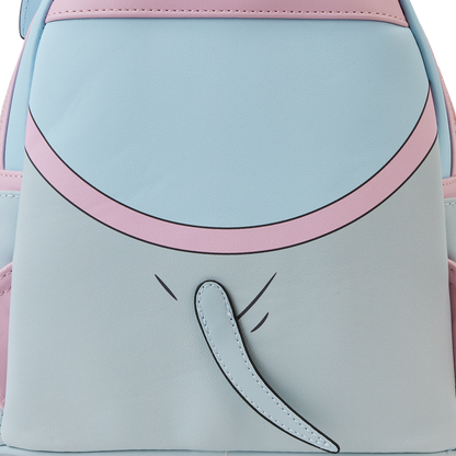 Light blue and pink backpack with a design on the front