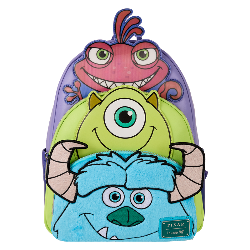 Loungefly Monsters, Inc. Sulley, Mike, & Randall Triple Pocket Mini Backpack