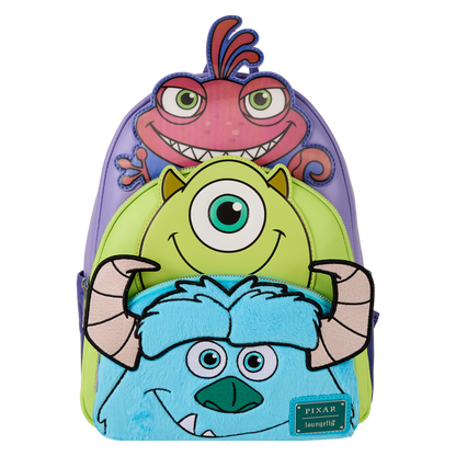 Loungefly Monsters, Inc. Sulley, Mike, & Randall Triple Pocket Mini Backpack