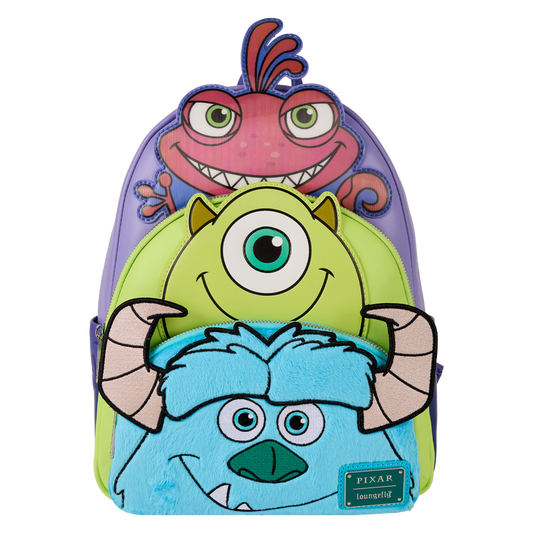 Loungefly Monsters, Inc. Sulley, Mike, & Randall Triple Pocket Mini Backpack
