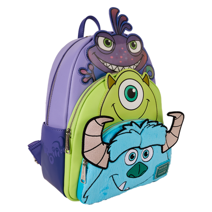 Loungefly Monsters, Inc. Sulley, Mike, & Randall Triple Pocket Mini Backpack