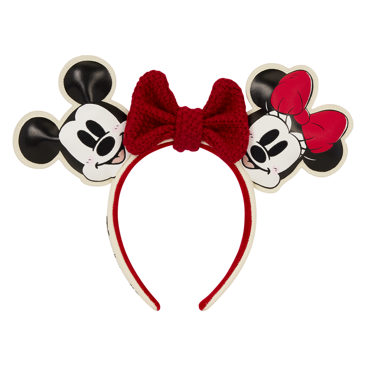 Mickey and Minnie Holiday Knit Bow Ear Headband front