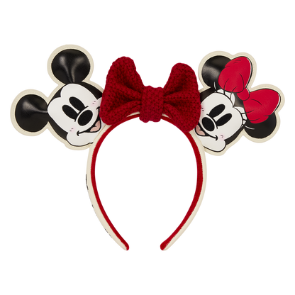 Mickey and Minnie Holiday Knit Bow Ear Headband front