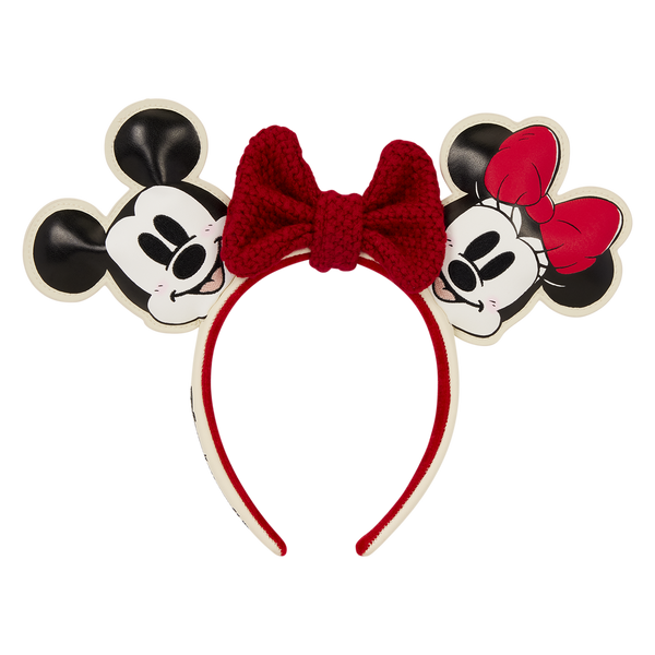Mickey and Minnie Holiday Knit Bow Ear Headband front