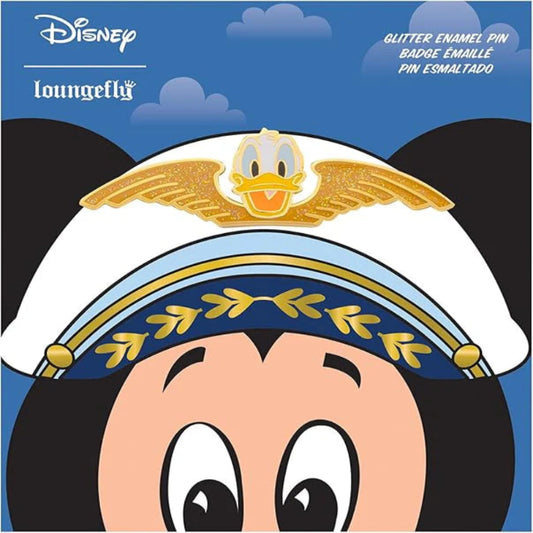 Cartoon character with a captain's hat against a blue sky background, featuring Disney and Loungefly logos.