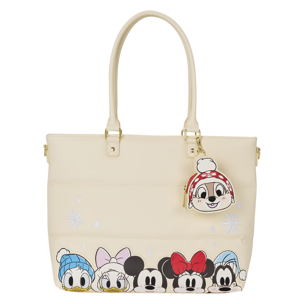 Mickey and Friends Holiday Puff Quilt Tote Bag front