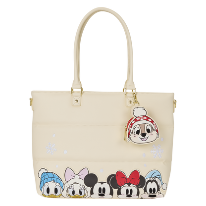 Mickey and Friends Holiday Puff Quilt Tote Bag front