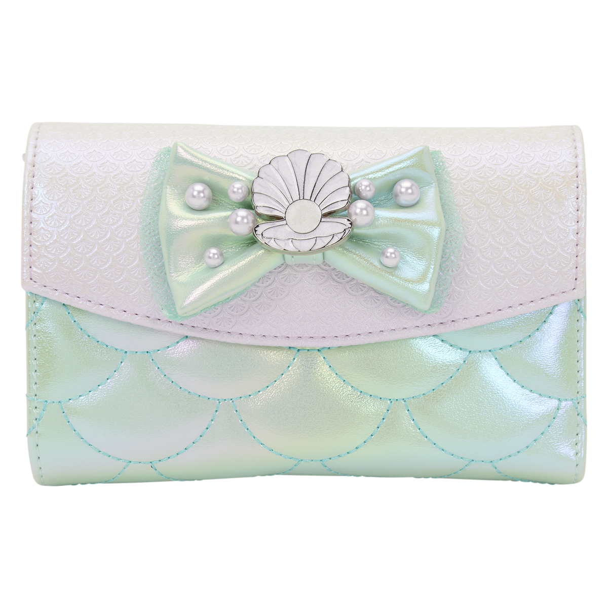 Little Mermaid Iridescent Pearl Flap Wallet front