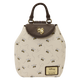Small handbag with bee pattern and brown top section on a white background