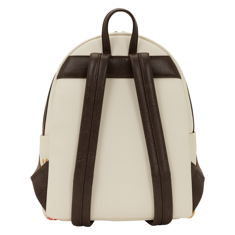 Backpack with brown straps on a white background